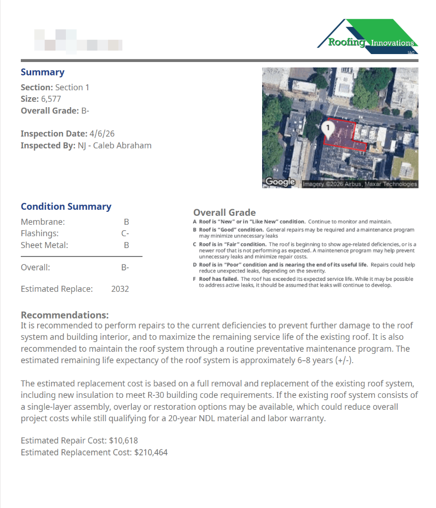 Deficiency detail with repair recommendations