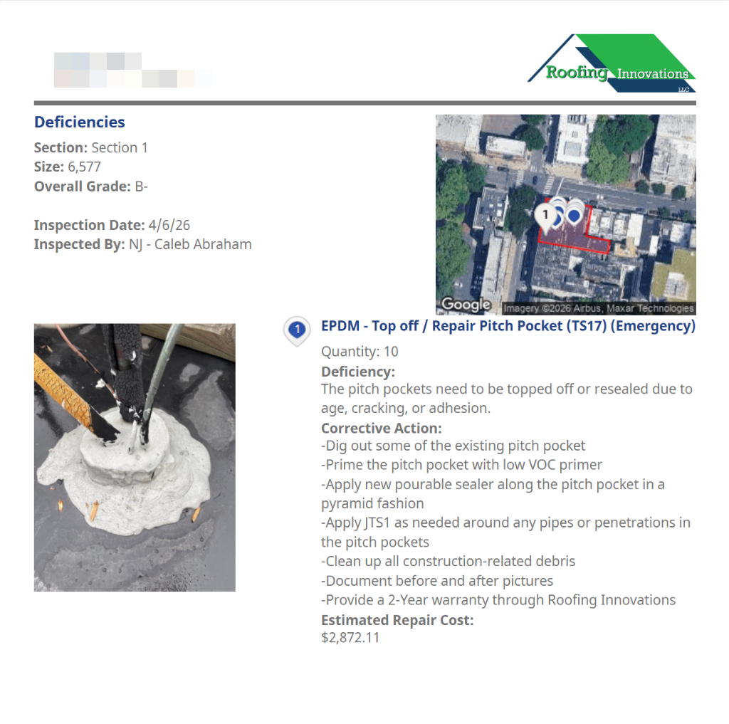 Sample roof deficiencies report