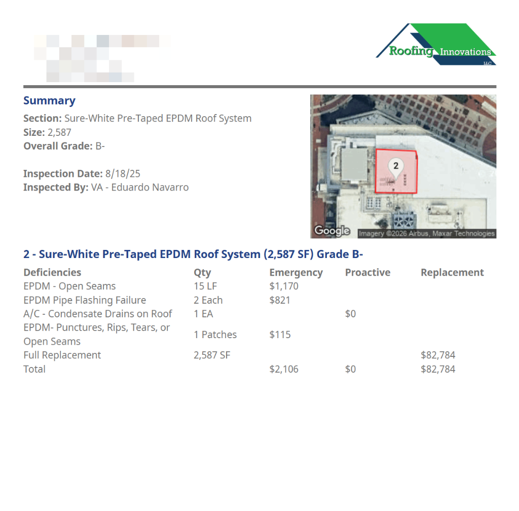 Deficiency detail — EPDM Open Seams