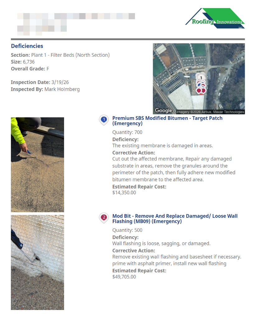 Sample Deficiency Report — Pitch Pocket Sealant Failure