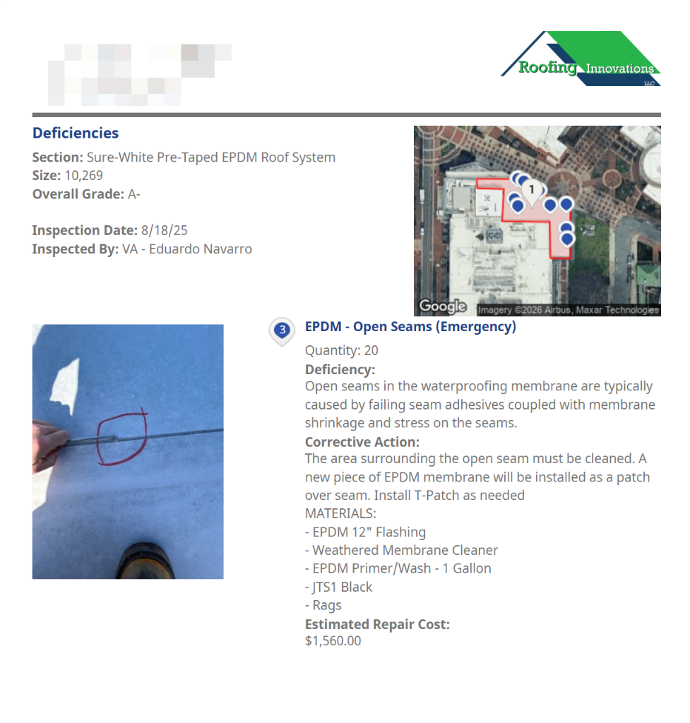 Sample Assessment Report — Section Deficiencies